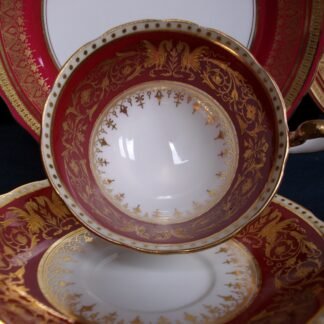 AYNSLEY SEVILLE RED #6874 (c.1934+)  CUP & SAUCER- ENCRUSTED GILT! RARE!