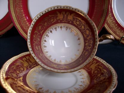 AYNSLEY SEVILLE RED #6874 (c.1934+)  CUP & SAUCER- ENCRUSTED GILT! RARE!
