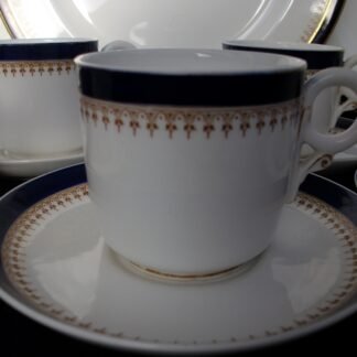 ROYAL WORCESTER COBALT #5786  TAN FILIGREE- VITREOUS (c.1910-12)  COFFEE CUP & SAUCER- RING HANDLE! GREAT! RARE!