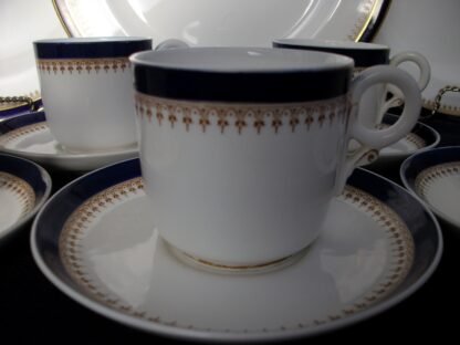 ROYAL WORCESTER COBALT #5786  TAN FILIGREE- VITREOUS (c.1910-12)  COFFEE CUP & SAUCER- RING HANDLE! GREAT! RARE!