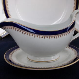 ROYAL WORCESTER COBALT #5786  TAN FILIGREE- VITREOUS (c.1912)  GRAVY BOAT & SAUCER #1-  EXCELLENT! RARE!