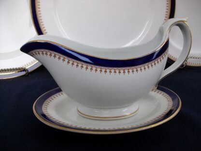 ROYAL WORCESTER COBALT #5786  TAN FILIGREE- VITREOUS (c.1912)  GRAVY BOAT & SAUCER #1-  EXCELLENT! RARE!
