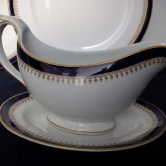ROYAL WORCESTER COBALT #5786  TAN FILIGREE- VITREOUS (c.1910/12)  GRAVY BOAT & SAUCER #2-  EXCELLENT! RARE!