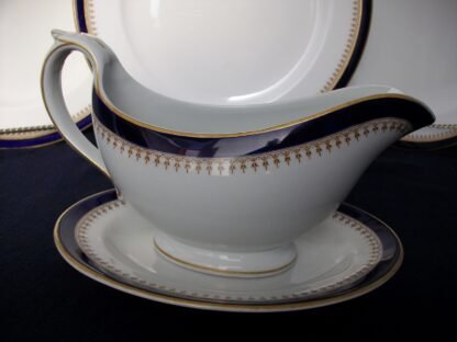 ROYAL WORCESTER COBALT #5786  TAN FILIGREE- VITREOUS (c.1910/12)  GRAVY BOAT & SAUCER #2-  EXCELLENT! RARE!