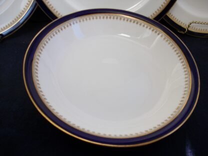 ROYAL WORCESTER COBALT #5488 TAN FILIGREE- VITREOUS (c.1921) COUPE SOUP BOWL  7 3/4"- EXCELLENT! RARE!