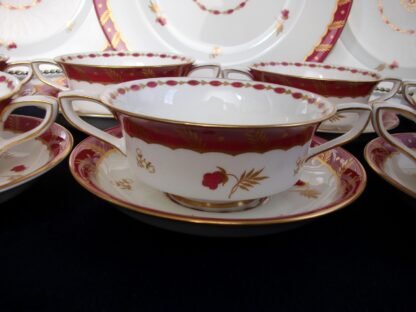 ROYAL WORCESTER GEORGIAN RED (c.1940)  SOUP BOWL & SAUCER- RARE!! EXCELLENT!!