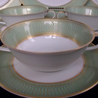 ROSENTHAL SPENCERIAN CELADON GREEN- ART DECO- HELENA #3598 (c.1930's) SOUP BOWL & SAUCER- RARE!! EXCELLENT!!