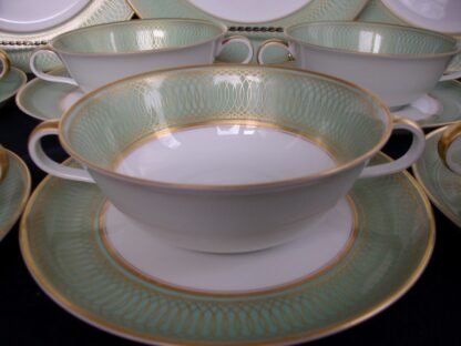 ROSENTHAL SPENCERIAN CELADON GREEN- ART DECO- HELENA #3598 (c.1930's) SOUP BOWL & SAUCER- RARE!! EXCELLENT!!