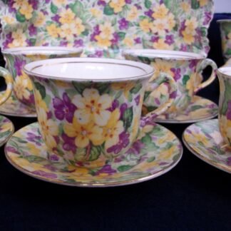 JAMES KENT PRIMULA CHINTZ (c.1955+)  DEMITASSE CUP & SAUCER- RARE!! EXCELLENT!!