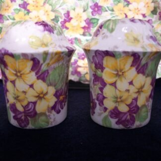 JAMES KENT VIOLETS 4002 CHINTZ (c.1955+)  SALT & PEPPER SHAKER SET- RARE!! EXCELLENT!!