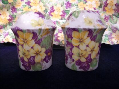 JAMES KENT VIOLETS 4002 CHINTZ (c.1955+) SALT & PEPPER SHAKER SET- RARE!! EXCELLENT!!
