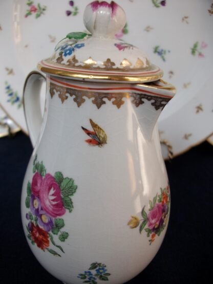 BOOTHS SILCON- 4877 FLORAL & GARDEN INSECTS (c.1906+) COVERED HOT WATER JUG 8oz- RARE!! LOVELY!! 