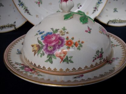 BOOTHS SILCON- 4877  FLORAL & GARDEN INSECTS (c.1906+)  COVERED BUTTER DISH- RARE!! LOVELY!!