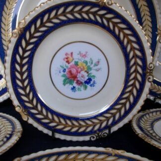 AYNSLEY #7848- GOLD/CREAM LAUREL ON BLUE BAND, FLORAL CENTER (c.1930's) BREAD & BUTTER PLATE (s)- EXCELLENT!! RARE!! 