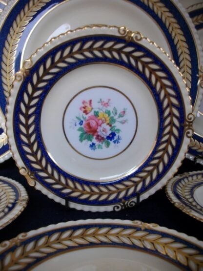 AYNSLEY #7848- GOLD/CREAM LAUREL ON BLUE BAND, FLORAL CENTER (c.1930's) BREAD & BUTTER PLATE (s)- EXCELLENT!! RARE!! 