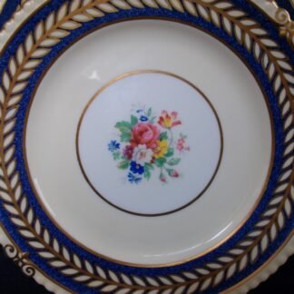 AYNSLEY #7848- GOLD/CREAM LAUREL ON BLUE BAND, FLORAL CENTER (c.1930's) SALAD PLATE (s)- EXCELLENT!! RARE!! 