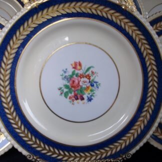 AYNSLEY #7848- GOLD/CREAM LAUREL ON BLUE BAND, FLORAL CENTER (c.1930's) DINNER PLATE (s)- EXCELLENT!! RARE!!   