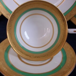 ROYAL WORCESTER C3353 GREEN- GOLD ENCRUSTED (c.1931) CUP & SAUCER (s)- EXCELLENT!! RARE!!     