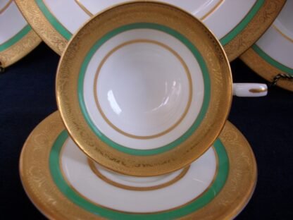 ROYAL WORCESTER C3353 GREEN- GOLD ENCRUSTED (c.1931) CUP & SAUCER (s)- EXCELLENT!! RARE!!     
