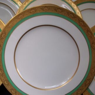 ROYAL WORCESTER C3353 GREEN- GOLD ENCRUSTED (c.1931) DINNER PLATE (s)- EXCELLENT!! RARE!!    