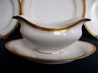BAWO & DOTTER (ELITE WORKS)- GREEK KEY WITH GOLD FILIGREE (c1896+) GRAVY BOAT WITH ATTACHED UNDER PLATE- EXCELLENT!!
