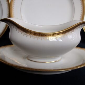 BAWO & DOTTER (ELITE WORKS)- GREEK KEY WITH GOLD FILIGREE (c1896+) GRAVY BOAT WITH ATTACHED UNDER PLATE- EXCELLENT!!
