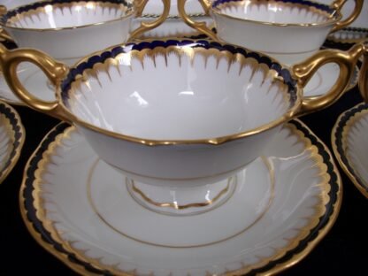 COALPORT SPEARPOINT COBALT #3991 (c.1914+)  SOUP BOWL & SAUCER- SCALLOPED !! EXCELLENT !!
