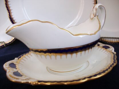 COALPORT SPEARPOINT COBALT #850B (c.1926) GRAVY BOAT & UNDER PLATE- SCALLOPED !! EXCELLENT !!