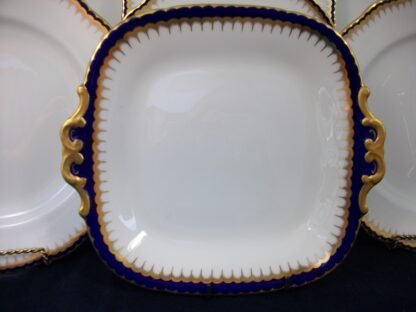 COALPORT SPEARPOINT COBALT 3991A (c.1926)  HANDLED SQUARE CAKE PLATE- SCALLOPED !! EXCELLENT !!