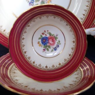 AYNSLEY DORCHESTER MAROON  7499  FLORAL CENTER, TAN FILIGREE  (c.1930+) CUP & SAUCER - EXCELLENT!! RARE!! 