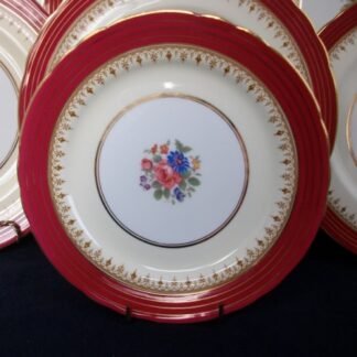 AYNSLEY DORCHESTER MAROON  7499  FLORAL CENTER, TAN FILIGREE  (c.1930+) SALAD PLATE - EXCELLENT!! RARE!!        