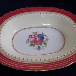 AYNSLEY DORCHESTER MAROON  7499  FLORAL CENTER, TAN FILIGREE  (c.1930+) OVAL SERVING BOWL - EXCELLENT!! RARE!!     