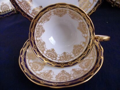 AYNSLEY #13077  COBALT & GOLD BAND - GOLD SCROLLS  (c.1925+) CUP & SAUCER- SCALLOPED - EXCELLENT!! RARE!! 