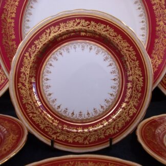 AYNSLEY #7098 MAROON & GOLD SCROLL BAND, TAN FILIGREE  (c.1947) BREAD & BUTTER PLATE - EXCELLENT!! RARE!!      