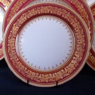 AYNSLEY #7098 MAROON & GOLD SCROLL BAND, TAN FILIGREE  (c.1947)  SALAD PLATE - EXCELLENT!! RARE!!      