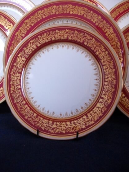 AYNSLEY #7098 MAROON & GOLD SCROLL BAND, TAN FILIGREE  (c.1947)  SALAD PLATE - EXCELLENT!! RARE!!      