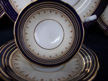 AYNSLEY DORCHESTER COBALT  #7571  NON FLORAL, TAN FILIGREE  (c.1935-36) CUP & SAUCER - EXCELLENT!! RARE!!
