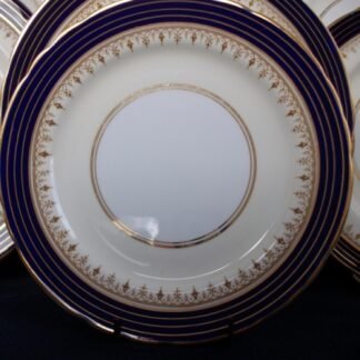 AYNSLEY DORCHESTER COBALT  #7571  NON FLORAL, TAN FILIGREE  (c.1935-36)  SALAD PLATE  8 1/4 " - EXCELLENT!! RARE!!      