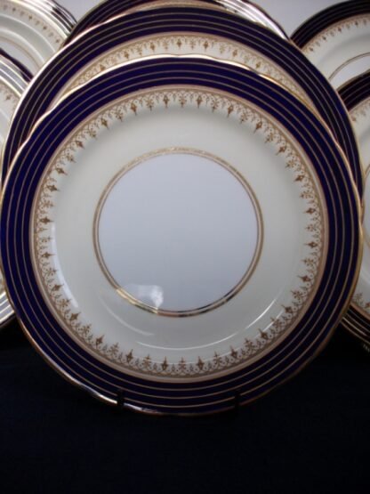 AYNSLEY DORCHESTER COBALT  #7571  NON FLORAL, TAN FILIGREE  (c.1935-36)  SALAD PLATE  8 1/4 " - EXCELLENT!! RARE!!      