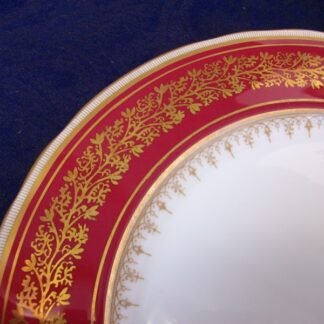 AYNSLEY #7098 MAROON & GOLD SCROLL BAND, TAN FILIGREE  (c.1947)  DINNER PLATE - EXCELLENT!! RARE!! 
