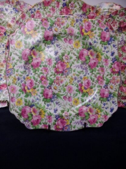 ROYAL WINTON GRIMWADES SUMMERTIME CHINTZ (c.1934-50) SQUARE SALAD PLATE 8" ASCOT #1 - EXCELLENT !!