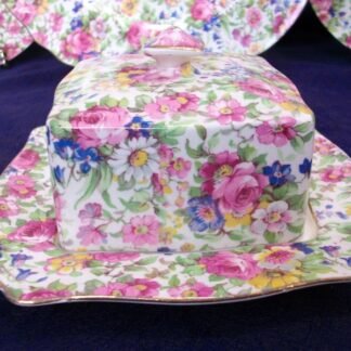 ROYAL WINTON GRIMWADES SUMMERTIME CHINTZ (c.1934-50)  SQUARE COVERED BUTTER  DISH ASCOT SHAPE  -  EXCELLENT !!  RARE !!