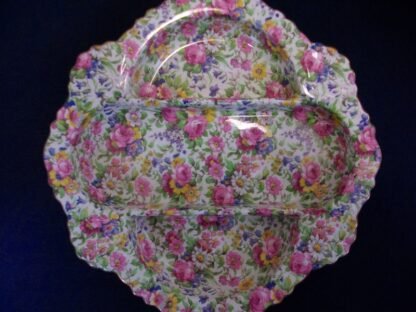 ROYAL WINTON GRIMWADES SUMMERTIME CHINTZ (c.1934-50) 3 PART RELISH DISH 9 5/8"- MARINA SHAPE - EXCELLENT !! RARE !!