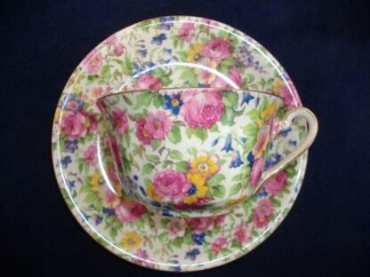 ROYAL WINTON GRIMWADES SUMMERTIME CHINTZ (c.1934-50) ASCOT CUP & SMOOTH DEEP SAUCER - EXCELLENT !! RARE !!