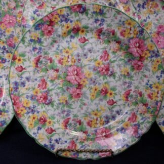 MIDWINTER (W.R.) LTD BRAMA SPRINGTIME CHINTZ GREEN TRIM (c.1946+) DINNER PLATE  9  15/16" - EXCELLENT!! RARE!!