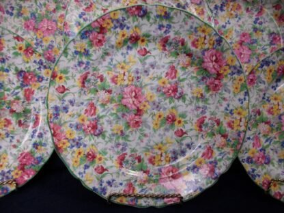 MIDWINTER (W.R.) LTD BRAMA SPRINGTIME CHINTZ GREEN TRIM (c.1946+) DINNER PLATE 9 15/16" - EXCELLENT!! RARE!!