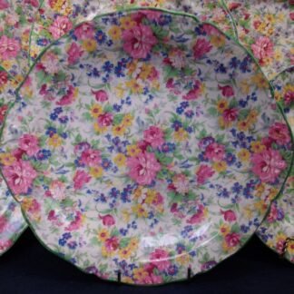 MIDWINTER (W.R.) LTD BRAMA SPRINGTIME CHINTZ GREEN TRIM (c.1942-47) HANDLED CAKE SERVING PLATE  10 1/4" - EXCELLENT!! RARE!!