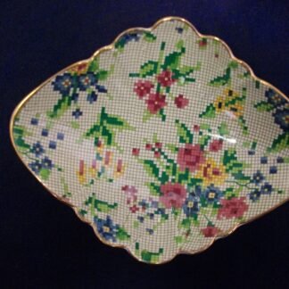ROYAL WINTON GRIMWADES QUEEN ANNE-  CHINTZ NEEDLEPOINT (c.1951+)   SWEET BREAD DISH 5 5/8"  DIAMOND SHAPE-  EXCELLENT !!  RARE !!