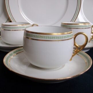 CHARLES MARTIN (CM) DECORE LIMOGES- GREEN GREEK KEY #S357 (c.1891-1900) CUP & SAUCER- ANTIQUE, BOWL SHAPE, RING HANDLE- EXCELLENT !! RARE !!