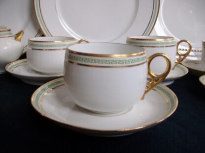 CHARLES MARTIN (CM) DECORE LIMOGES- GREEN GREEK KEY #S357 (c.1891-1900) CUP & SAUCER- ANTIQUE, BOWL SHAPE, RING HANDLE- EXCELLENT !! RARE !!